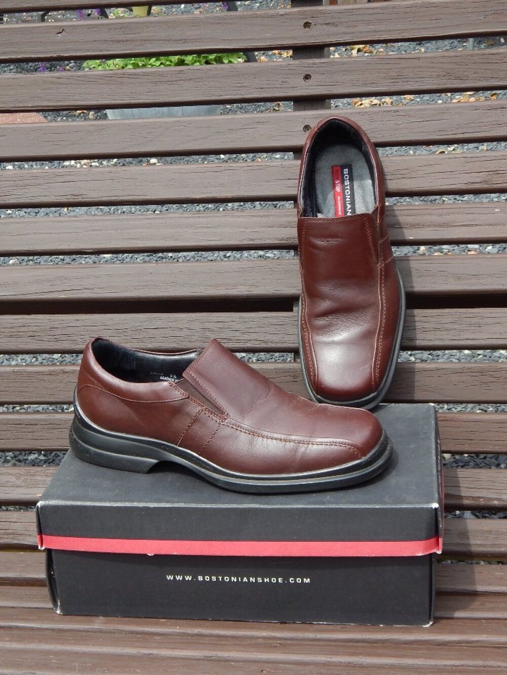 Bostonian Leather Mens Slip on Progress Shoes Size 9.5 Brown In Original Box